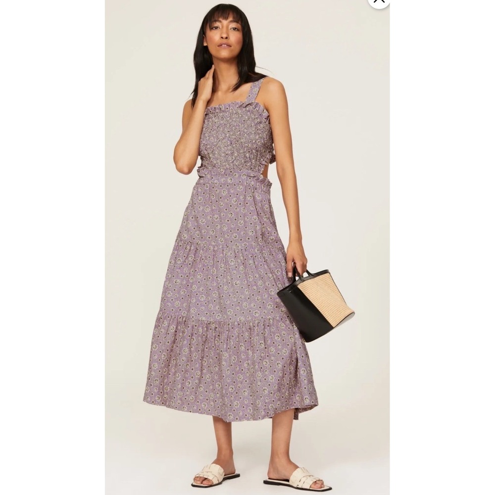 Sea New York Ida Apron Dress Lavender Floral Smocked Cutout Midi Dress M